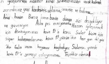 7 yaşındaki çocuktan sağlık çalışanlarına duygulandıran mektup