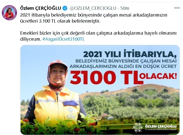 Aydın Büyükşehir’de asgari ücret 3 bin 100 TL oldu
