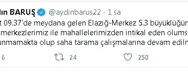 Malatya Valisi Baruş: “Depremle ilgili olumsuzluk yok”