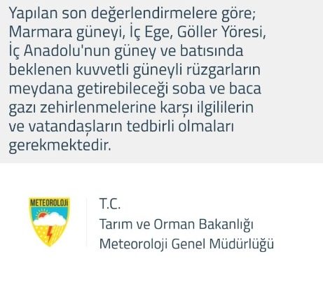 Meteorolojiden baca gazı zehirlenmesi uyarısı