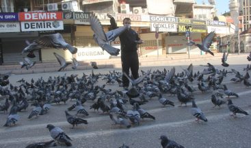 Sokağa çıkma kısıtlamasında güvercinleri besledi