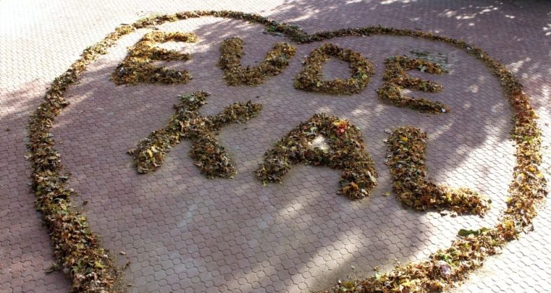Sonbahar yapraklarıyla ’Evde Kal’ yazdılar