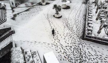 Beyaz örtü ile kaplanan Mecidiyeköy havadan görüntülendi