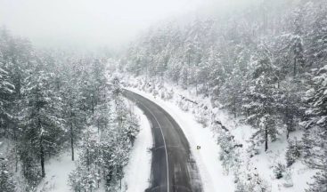 Beyaza boyanan doğa harikası yaylada çamların güzelliği drone ile havadan görüntülendi