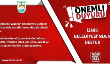 İznik Belediyesi 3 ay kira almayacak