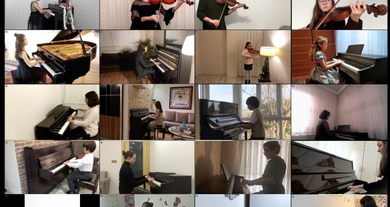 Minik müzisyenlerden evde konser ziyafeti