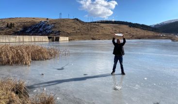 Ordu’da gölet buz tuttu